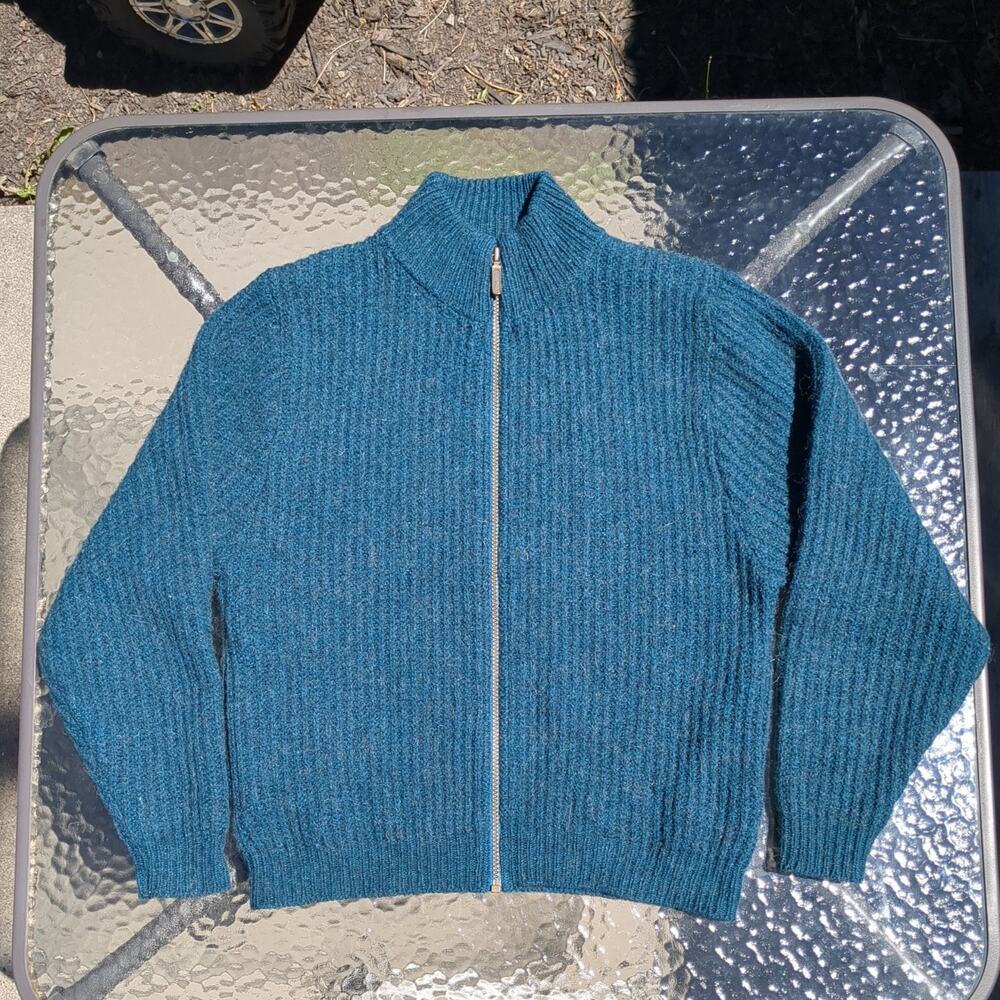 Vintage LL Bean Wool & Alpaca Full Zip Fisherman’s Sweater Women's S Teal Green